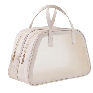 Simple and Large Capacity Dry Wet Separation Waterproof Cosmetic Bag Portable Leather Transparent Makeup Bag (Milk Apricot White)