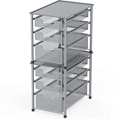 Simple Houseware Stackable 3 Tier Sliding Basket Organizer Drawer, Silver