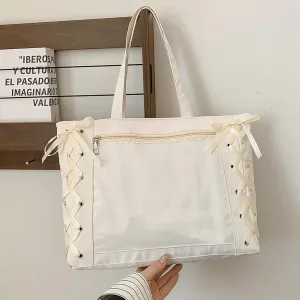 Simple Sweet Bow Ribbon Tether Transparent Shoulder Bag Large Capacity Handheld Tote Bags Solid Color Commuter Underarm Bag Gifts