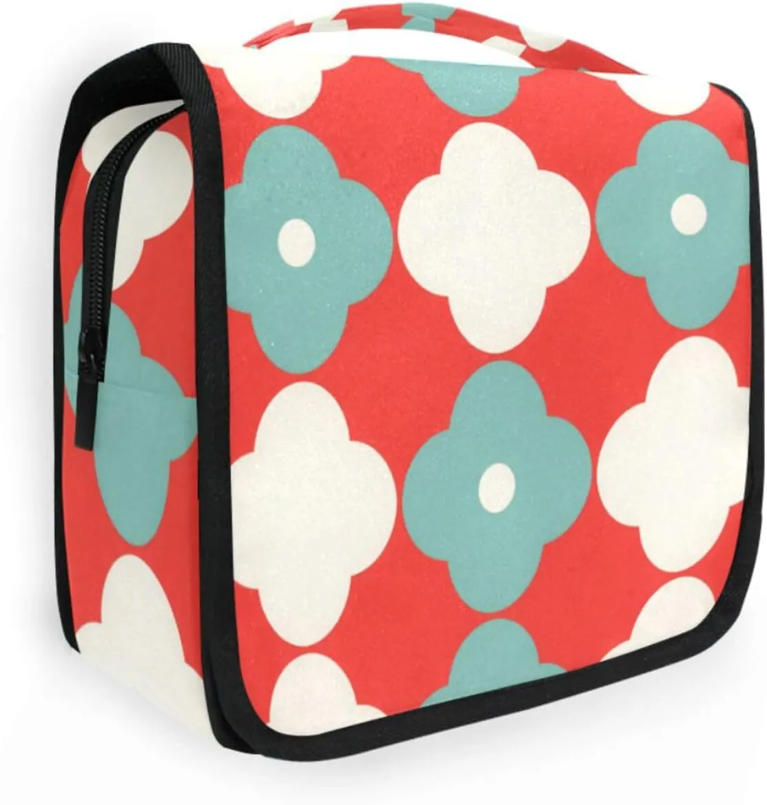Simple Symmetrical Pattern Hanging Travel Toiletry Bag, Portable Makeup Cosmetic Organizer for Men & Women, Toiletries Case with Clear Pocket