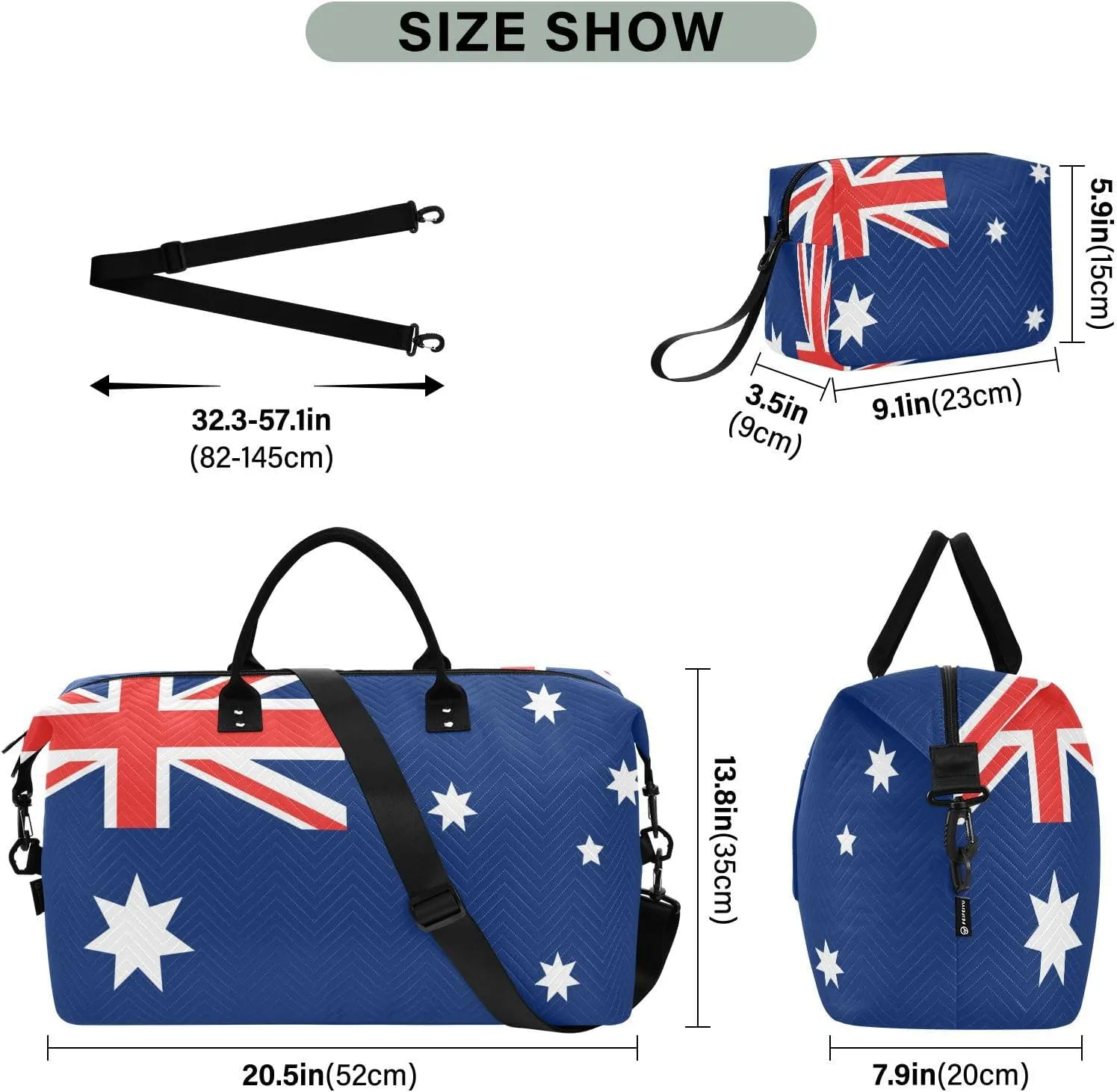 Sinestour Australia Flag Travel Duffel Bag for Men Women with Makeup Bag Weekend Overnight Carry On Bags for Travel Yoga Gym
