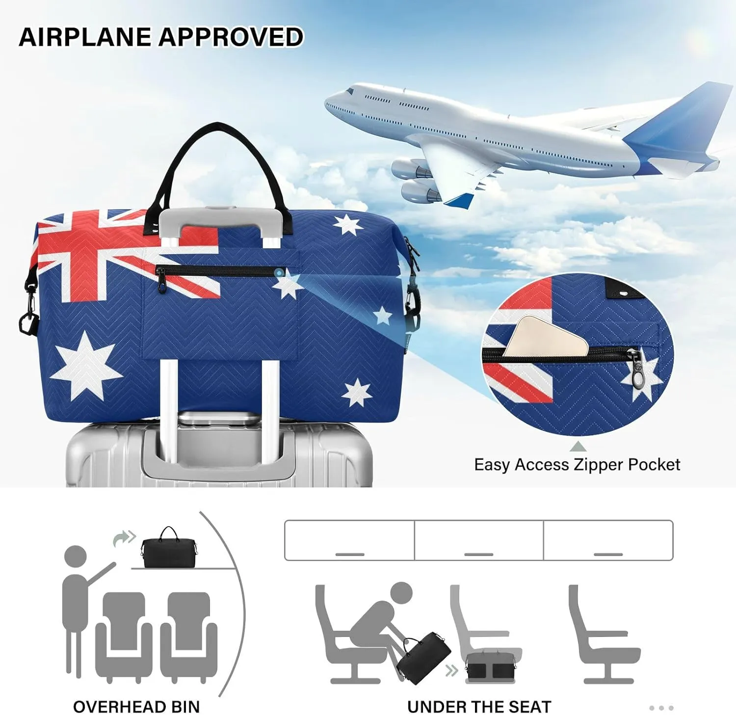 Sinestour Australia Flag Travel Duffel Bag for Men Women with Makeup Bag Weekend Overnight Carry On Bags for Travel Yoga Gym