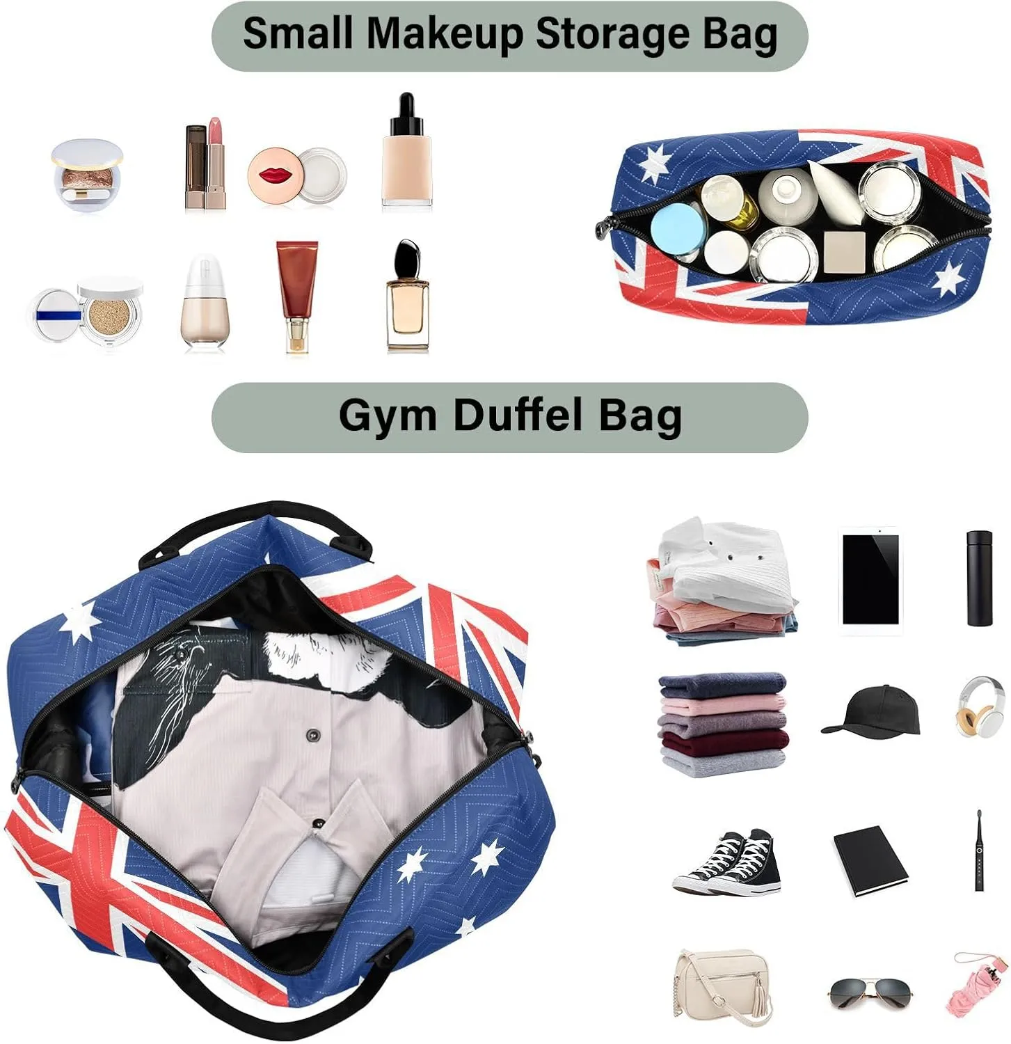 Sinestour Australia Flag Travel Duffel Bag for Men Women with Makeup Bag Weekend Overnight Carry On Bags for Travel Yoga Gym