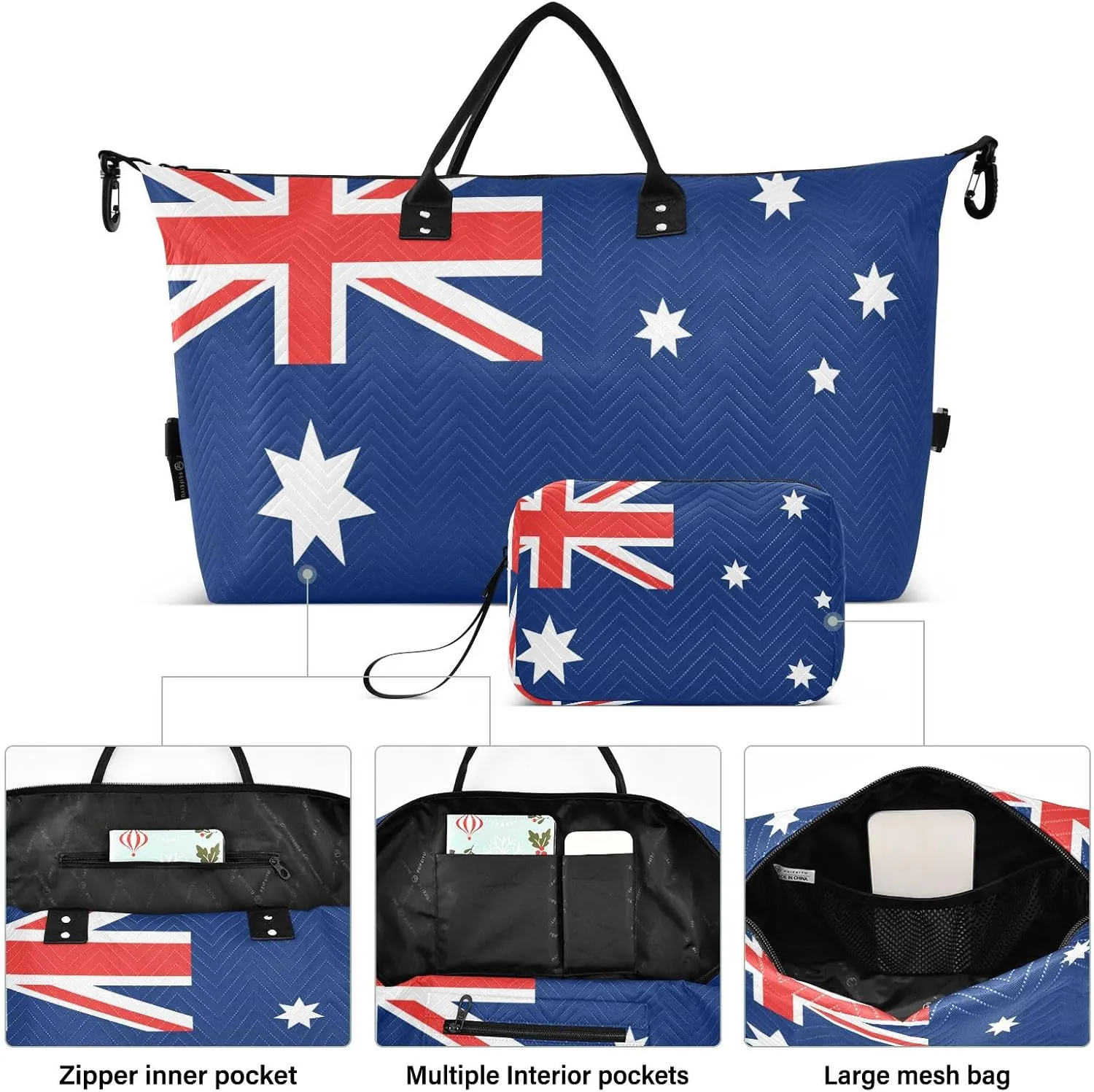 Sinestour Australia Flag Travel Duffel Bag for Men Women with Makeup Bag Weekend Overnight Carry On Bags for Travel Yoga Gym