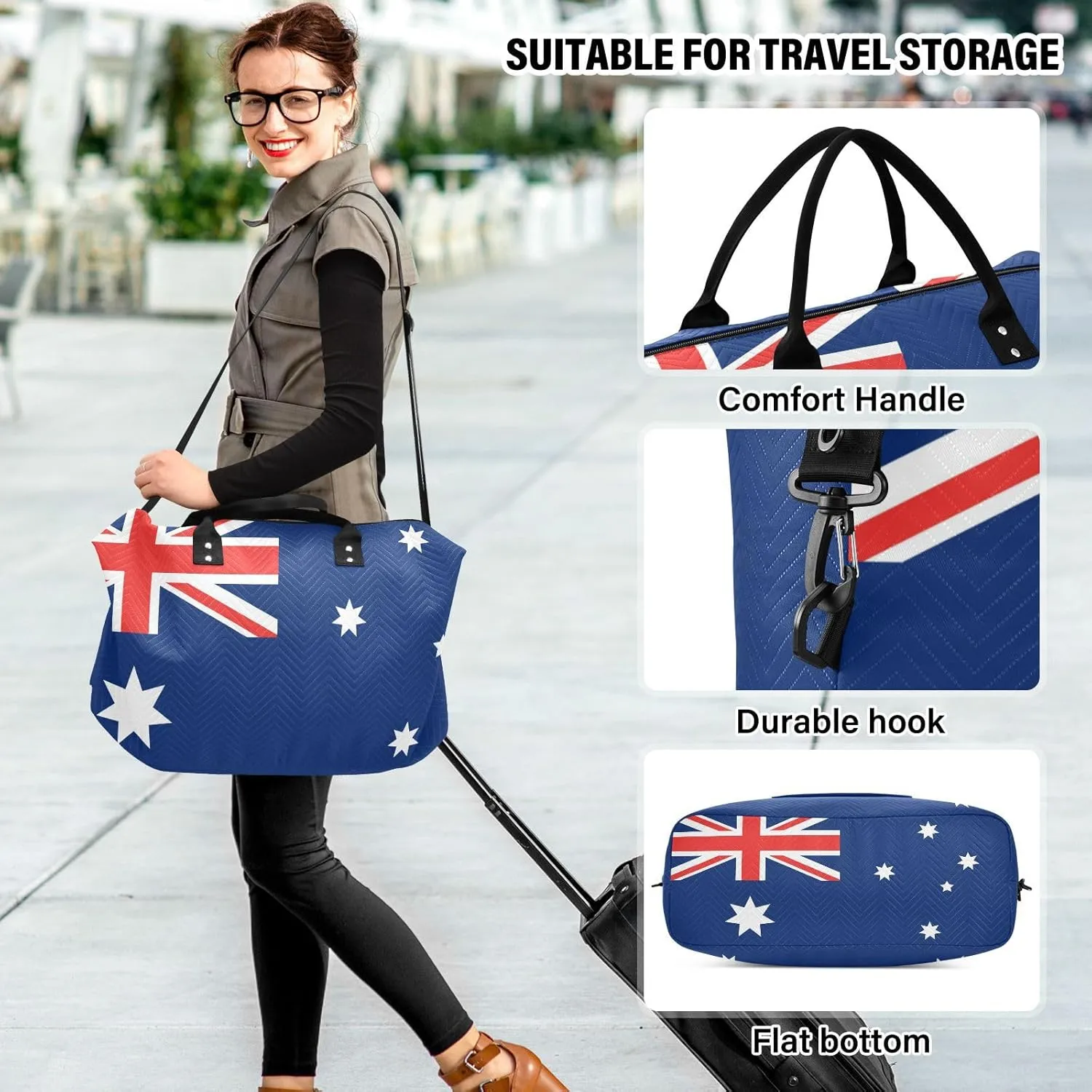 Sinestour Australia Flag Travel Duffel Bag for Men Women with Makeup Bag Weekend Overnight Carry On Bags for Travel Yoga Gym