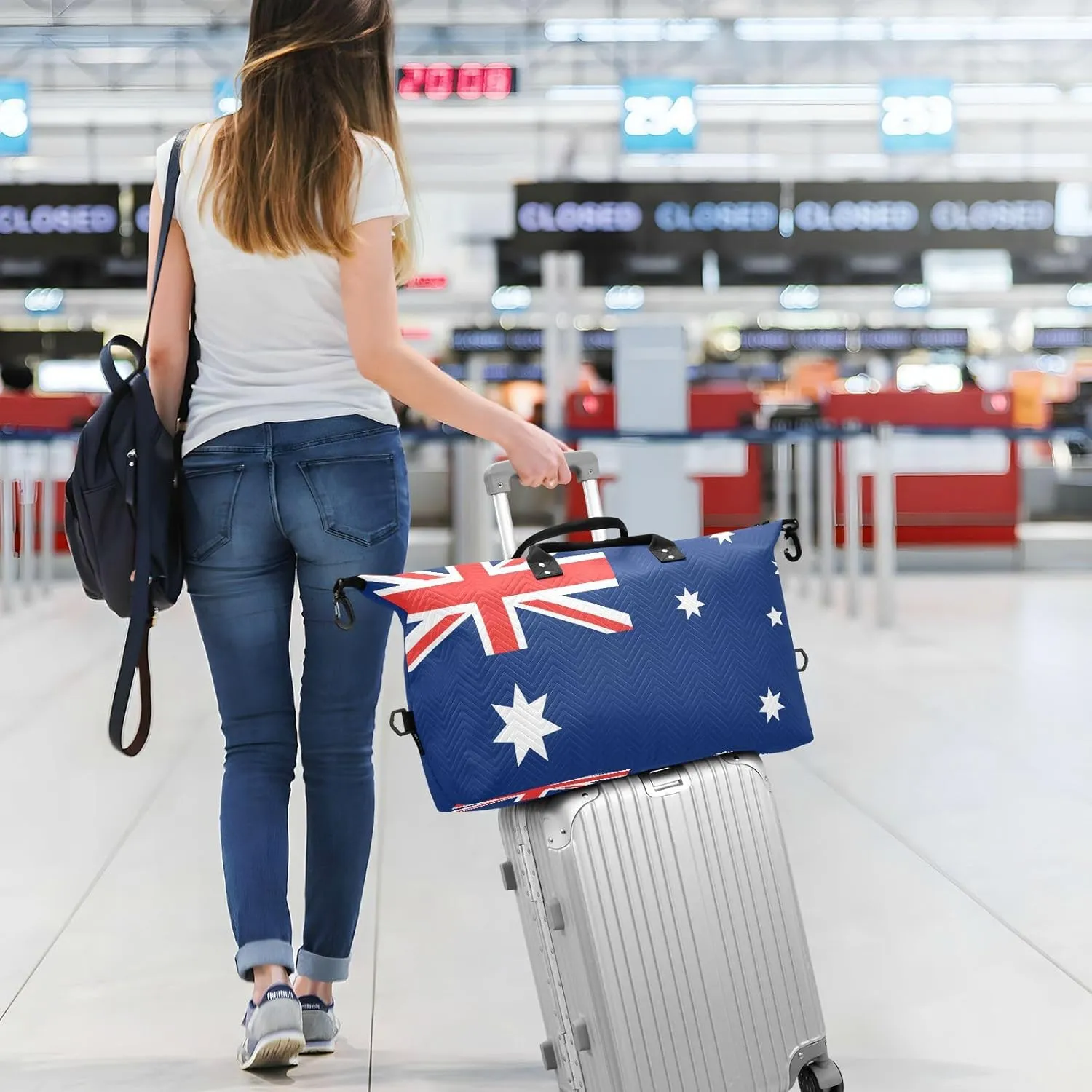Sinestour Australia Flag Travel Duffel Bag for Men Women with Makeup Bag Weekend Overnight Carry On Bags for Travel Yoga Gym