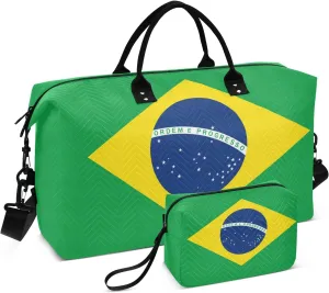 Sinestour Brazilan Flag Travel Duffel Bag for Men Women with Makeup Bag Weekend Overnight Carry On Bags for Hospital Travel Gym