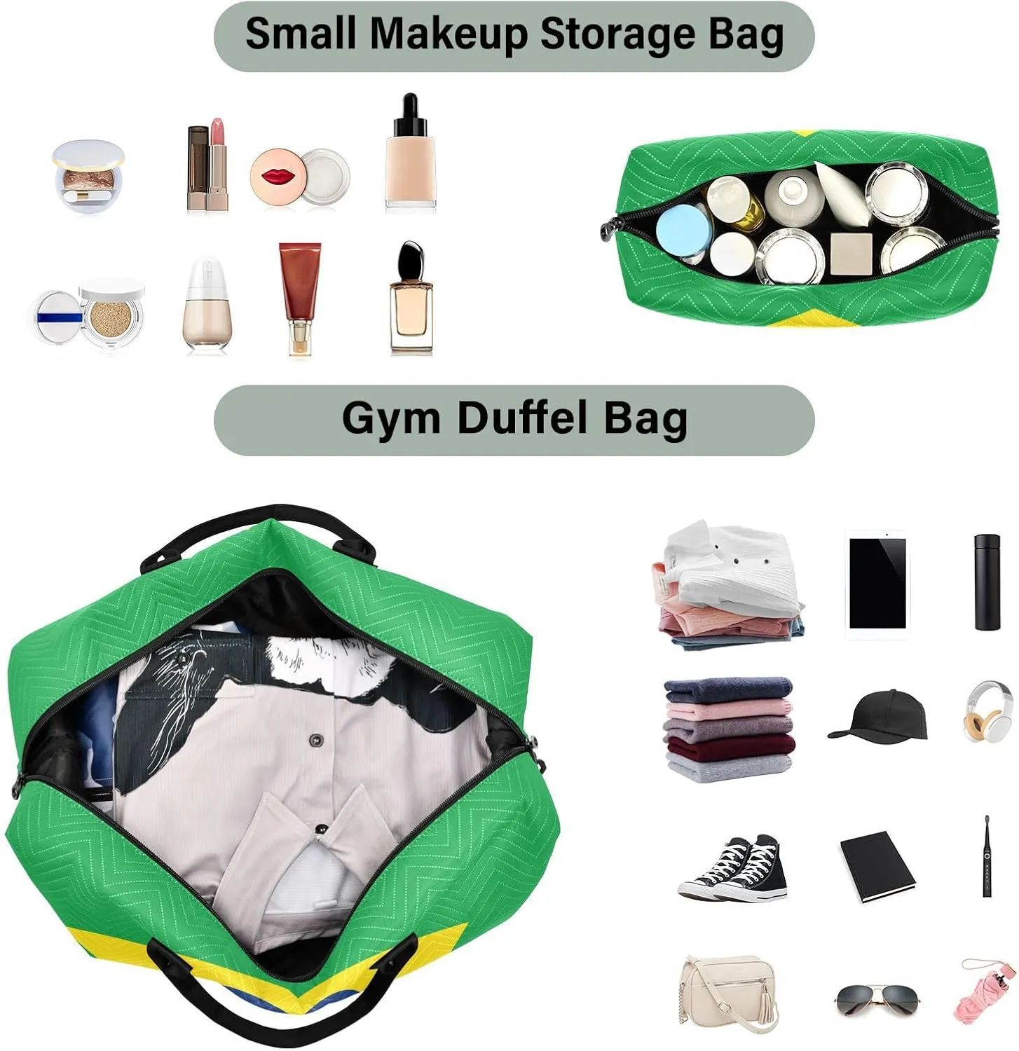 Sinestour Brazilan Flag Travel Duffel Bag for Men Women with Makeup Bag Weekend Overnight Carry On Bags for Hospital Travel Gym