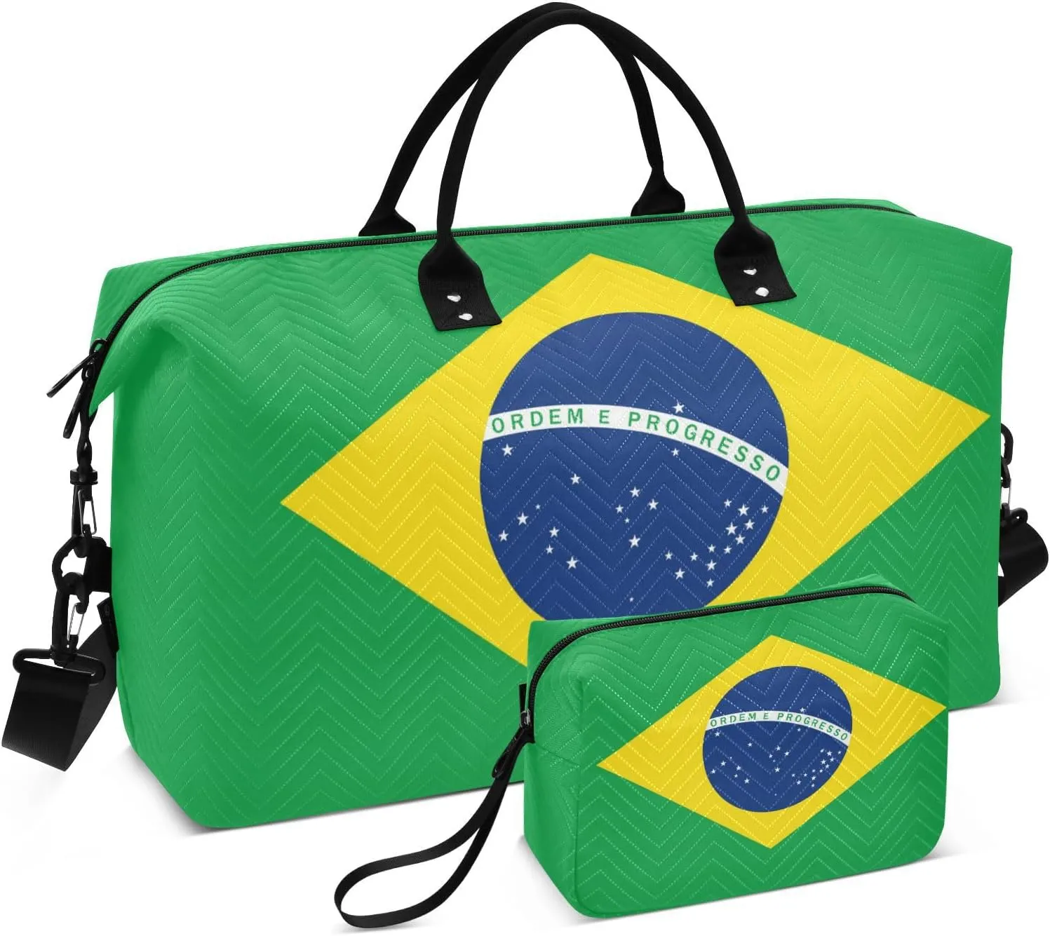 Sinestour Brazilan Flag Travel Duffel Bag for Men Women with Makeup Bag Weekend Overnight Carry On Bags for Hospital Travel Gym