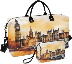 Sinestour London Big Ben Travel Duffel Bag for Men Women with Makeup Bag Weekend Overnight Carry On Bags for Traveling Gym Workout