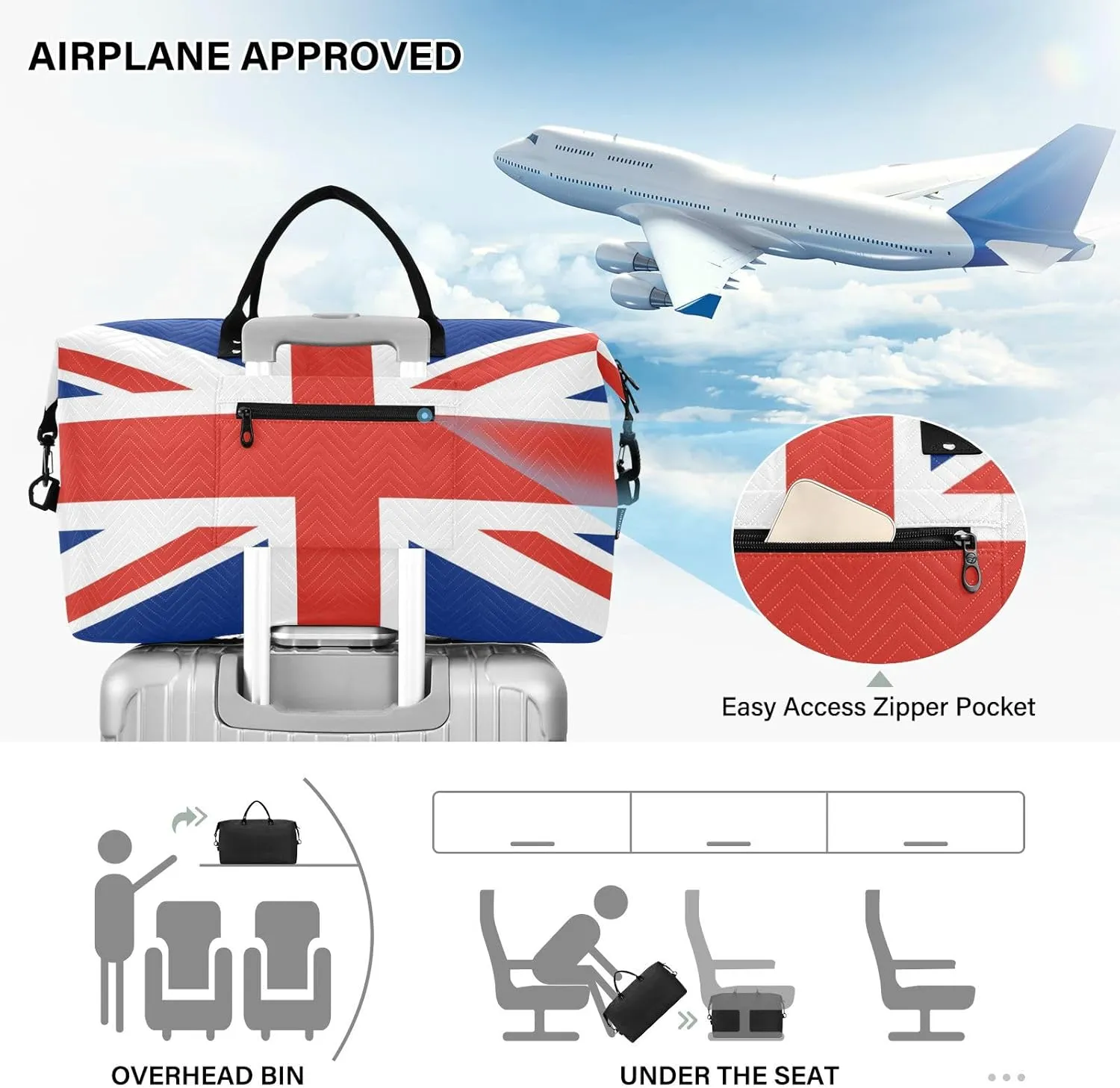 Sinestour United Kingdom Flag Travel Duffel Bag for Men Women with Makeup Bag Weekend Overnight Carry On Bags for Hospital Travel Gym