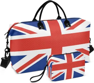 Sinestour United Kingdom Flag Travel Duffel Bag for Men Women with Makeup Bag Weekend Overnight Carry On Bags for Hospital Travel Gym