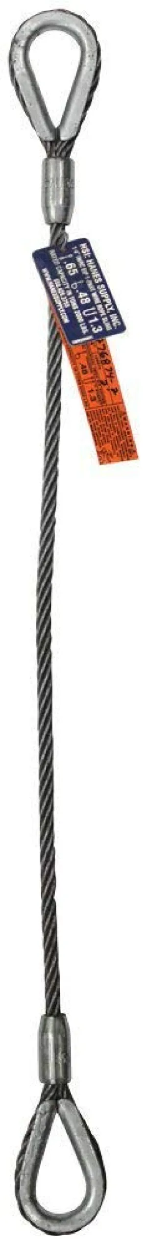 Single Leg Wire Rope Sling | 1.4 Ton Vertical Rated Capacity | Heavy Duty Thimble-to-Thimble Ends | 3/8" Dia. | 3' Length | EIPS 6x25 IWRC | Hanes Supply (HSI) Heavy Duty Rigging Cable