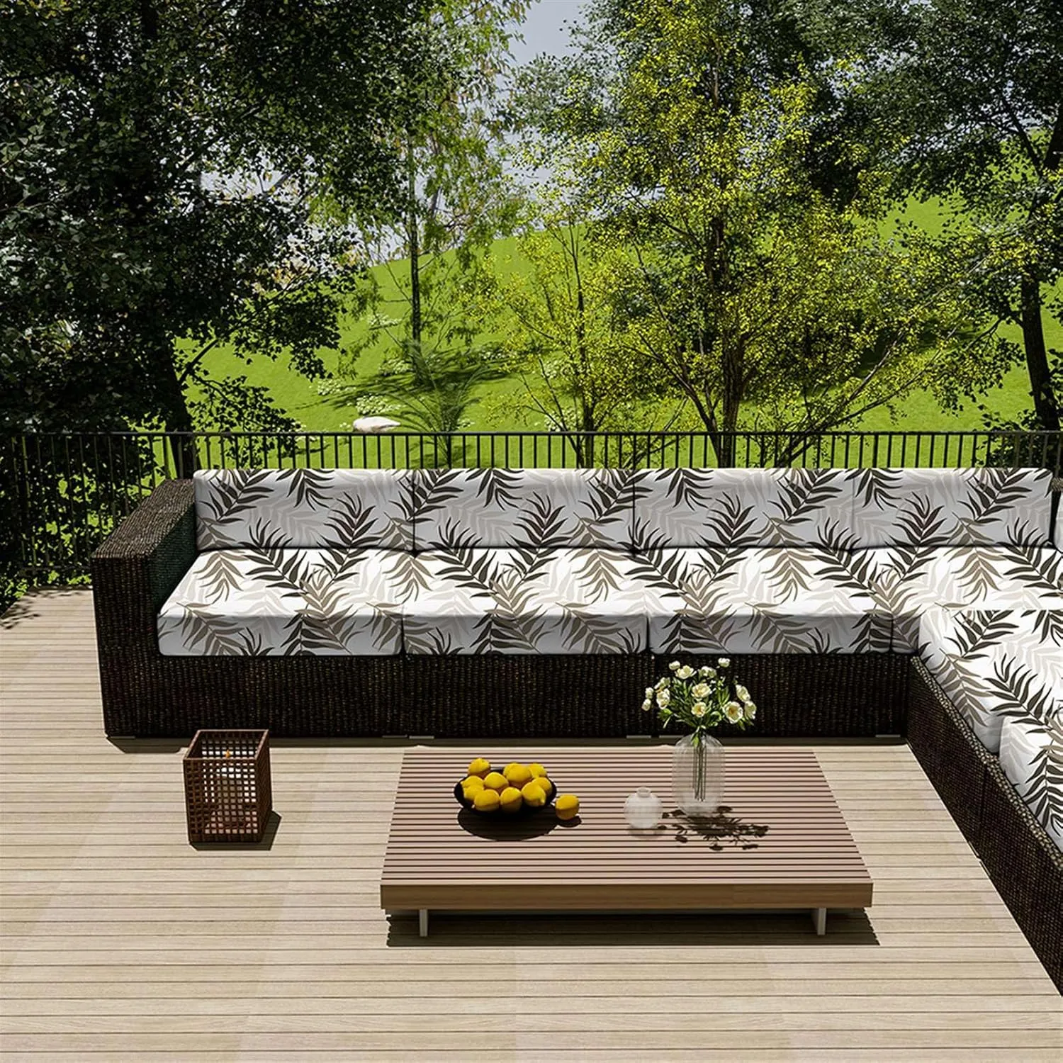 SK Studio Patio Cushion Covers Replacement, 2 Pack Waterproof Outdoor Furniture Seat Cushion Slipcover with Zipper for Garden and Backyard, Brown Leaf
