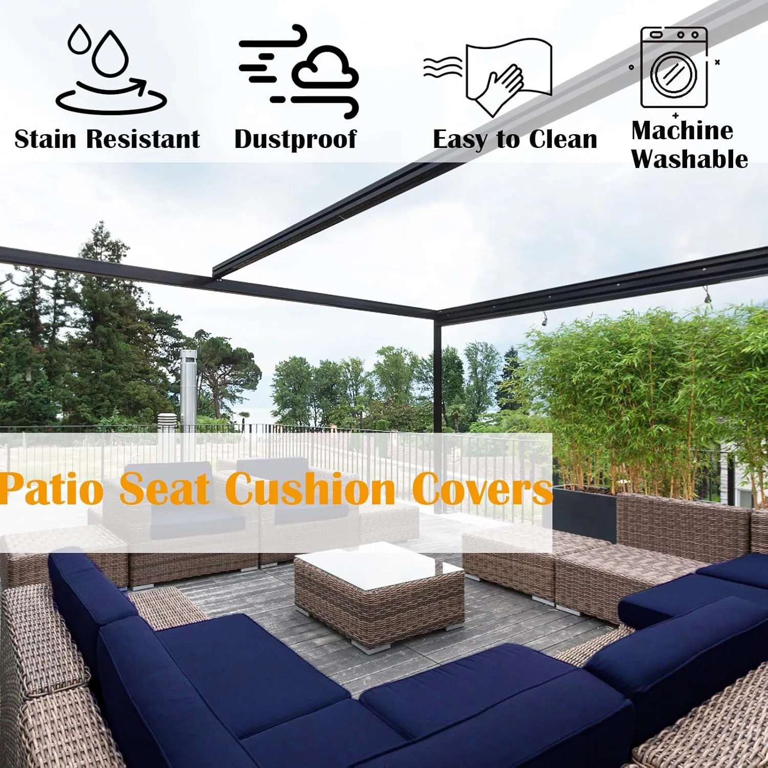 SK Studio Patio Cushion Covers Replacement, 2 Pack Waterproof Outdoor Furniture Seat Cushion Slipcover with Zipper for Garden and Backyard, Coffee