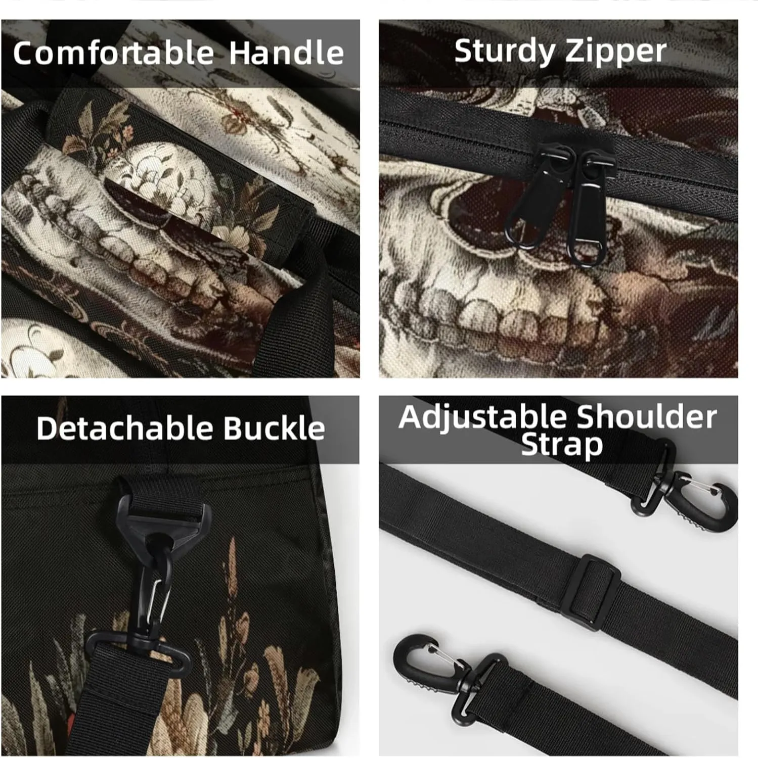 Skull Small Gym Bag 18 inch Carry On Duffel Bag for Weekender Travel Sports Workout Yoga Gymnastics Dance Ballet