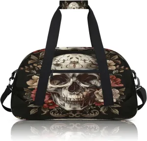 Skull Small Gym Bag 18 inch Carry On Duffel Bag for Weekender Travel Sports Workout Yoga Gymnastics Dance Ballet