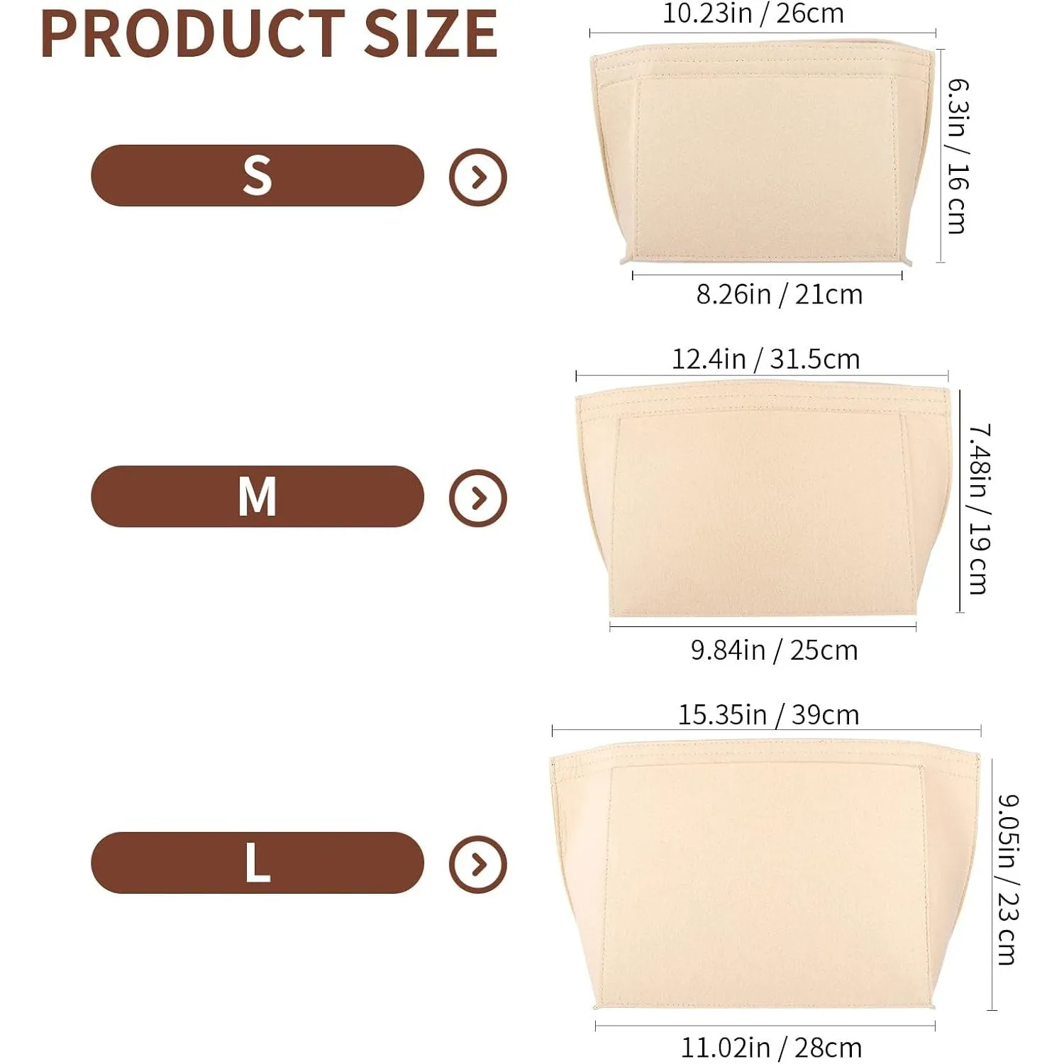 SKY-TOUCH Tote Bag Organizer Insert, large Handbags Base Shaper, Multi-Pocket Felt Bag Organizer with Zipper (beige,size S)