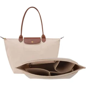 SKY-TOUCH Tote Bag Organizer Insert, large Handbags Base Shaper, Multi-Pocket Felt Bag Organizer with Zipper (beige,size S)