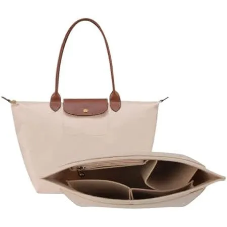 SKY-TOUCH Tote Bag Organizer Insert, large Handbags Base Shaper, Multi-Pocket Felt Bag Organizer with Zipper (beige,size S)
