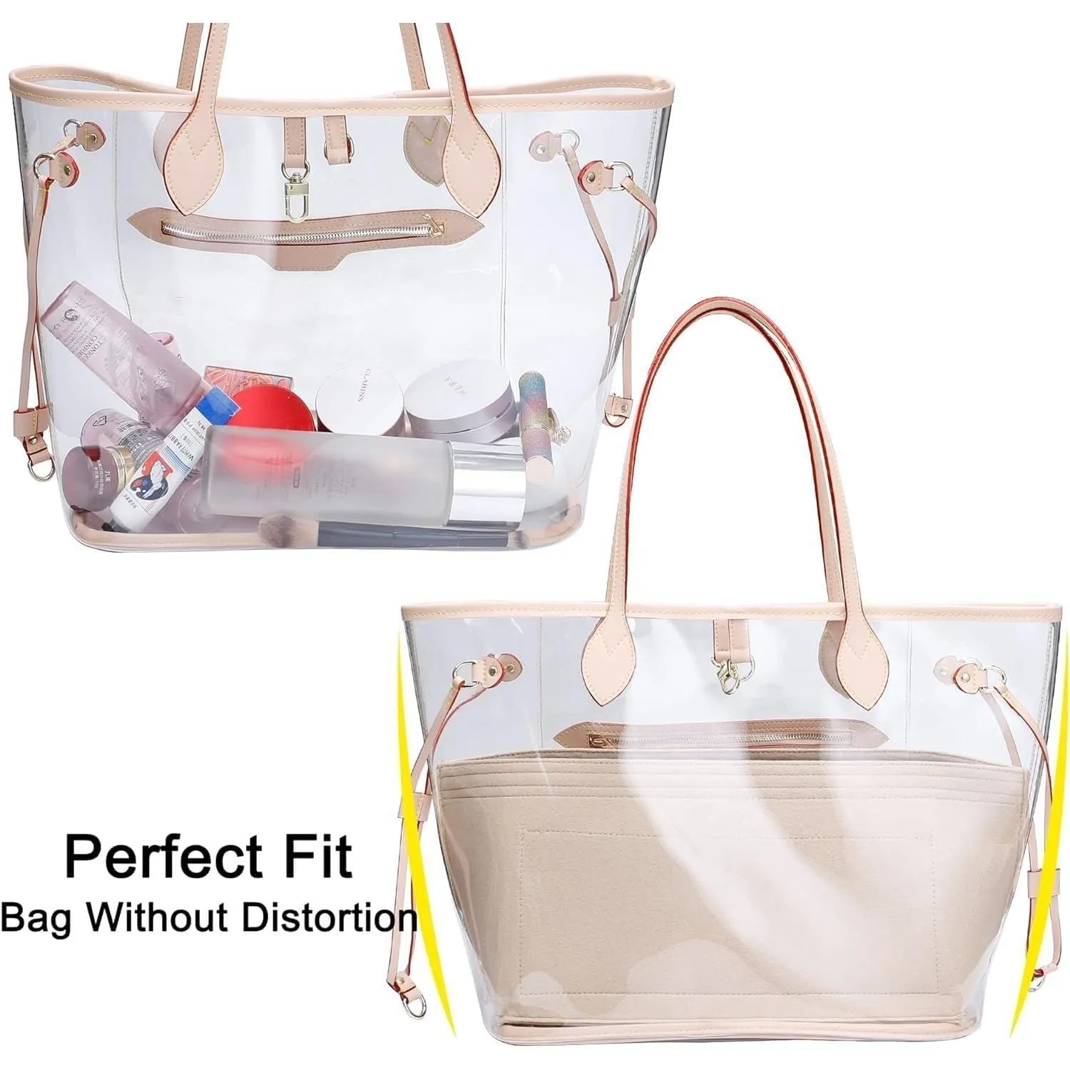 SKY-TOUCH Tote Bag Organizer Insert, large Handbags Base Shaper, Multi-Pocket Felt Bag Organizer with Zipper (beige,size S)