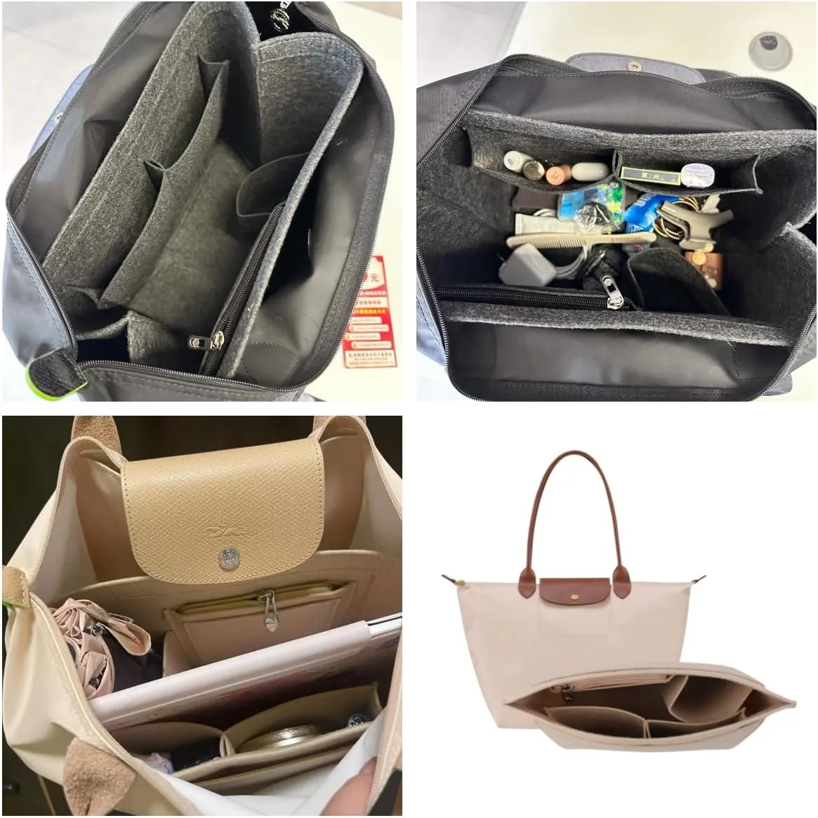 SKY-TOUCH Tote Bag Organizer Insert, large Handbags Base Shaper, Multi-Pocket Felt Bag Organizer with Zipper (beige,size S)