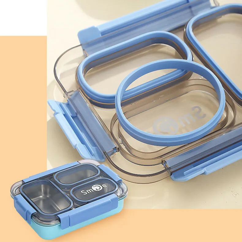 SLATOINDIA 3 Compartment Stainless Steel Lunch Box (Random Colors)