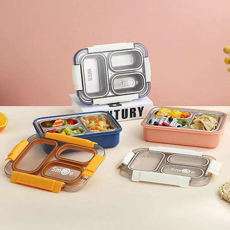 SLATOINDIA 3 Compartment Stainless Steel Lunch Box (Random Colors)