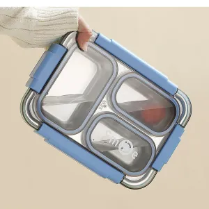 SLATOINDIA 3 Compartment Stainless Steel Lunch Box (Random Colors)