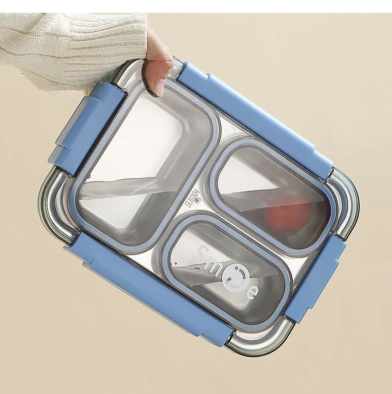 SLATOINDIA 3 Compartment Stainless Steel Lunch Box (Random Colors)