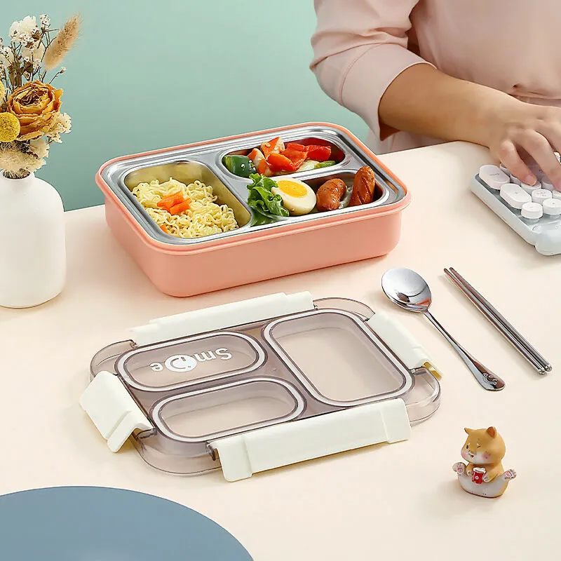 SLATOINDIA 3 Compartment Stainless Steel Lunch Box (Random Colors)