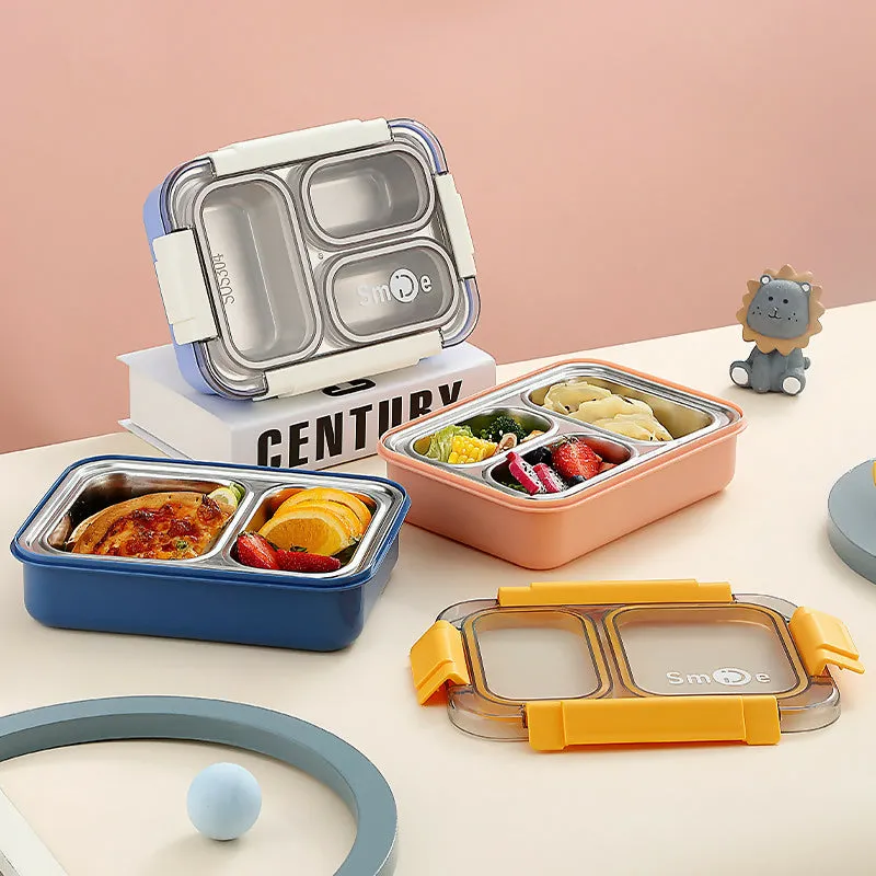 SLATOINDIA 3 Compartment Stainless Steel Lunch Box (Random Colors)