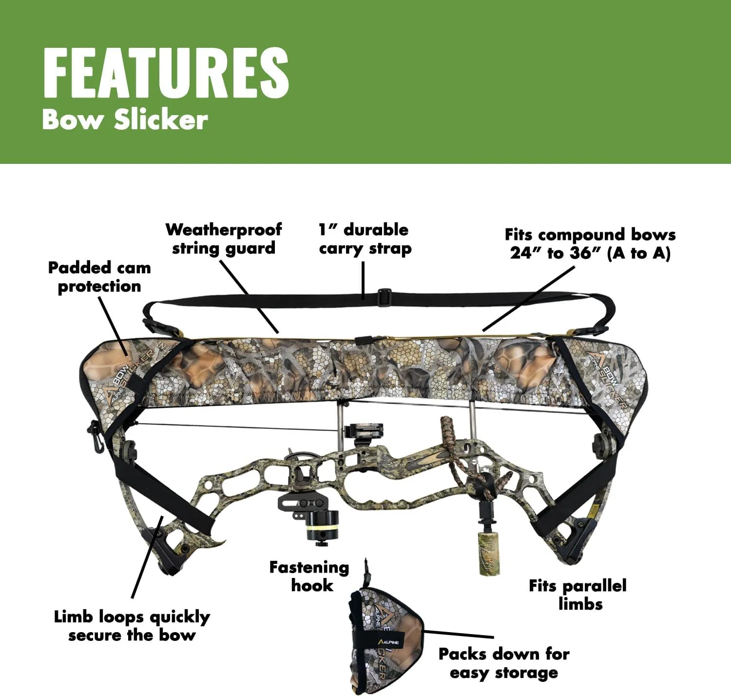 Slicker Weatherproof Bow Sling for Archery, Soft and Compact Bow Case for Hunting Gear Accessories, Cam and String Protector