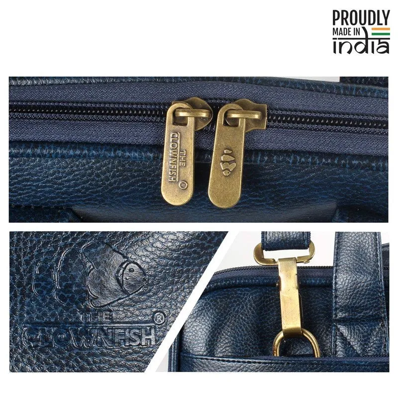 Slim Expandable Laptop Briefcase - Water Resistant Vegan Leather | 12 inch | Blue