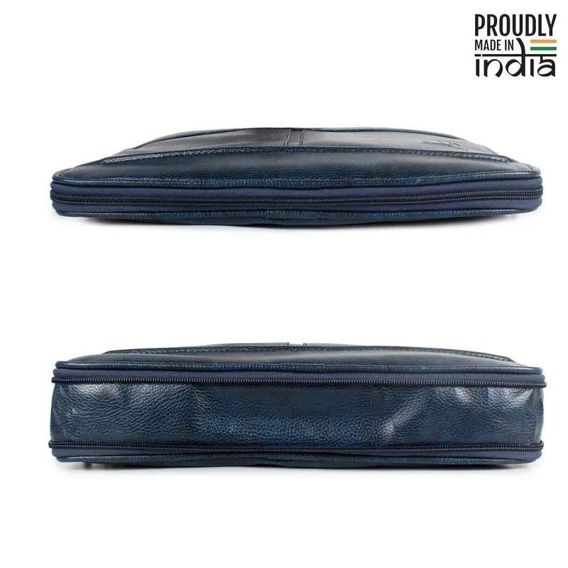 Slim Expandable Laptop Briefcase - Water Resistant Vegan Leather | 12 inch | Blue