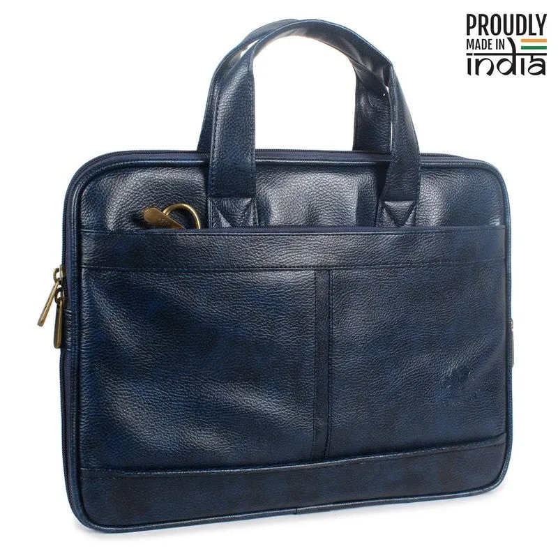 Slim Expandable Laptop Briefcase - Water Resistant Vegan Leather | 12 inch | Blue