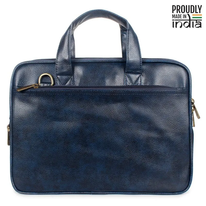 Slim Expandable Laptop Briefcase - Water Resistant Vegan Leather | 12 inch | Blue