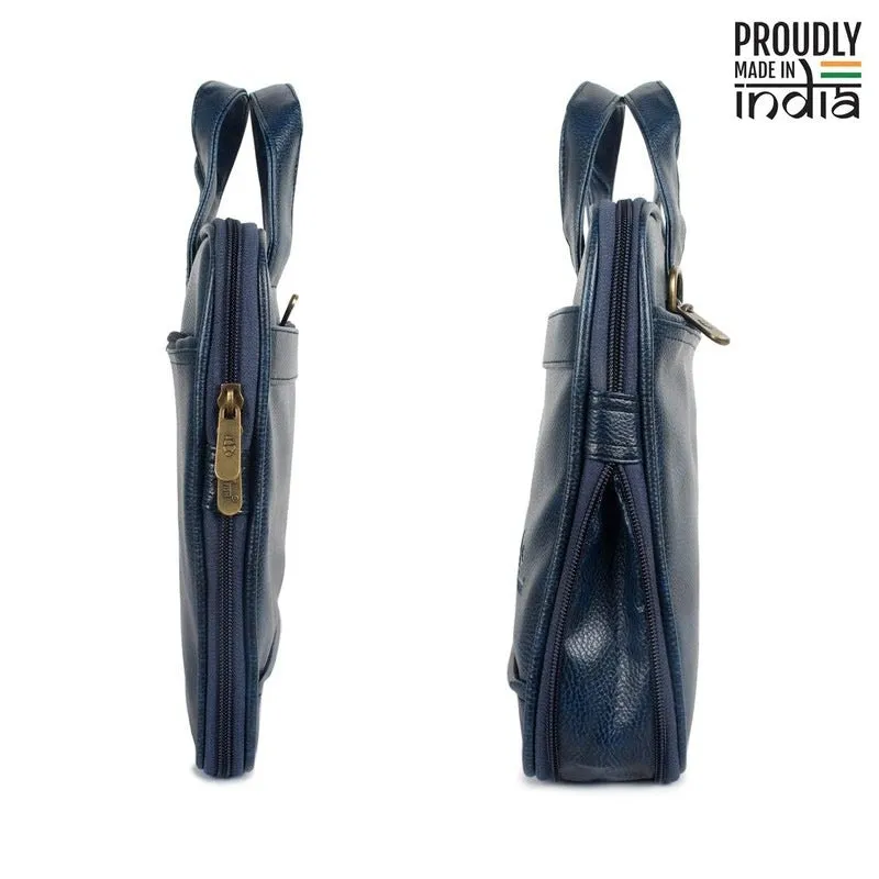 Slim Expandable Laptop Briefcase - Water Resistant Vegan Leather | 12 inch | Blue