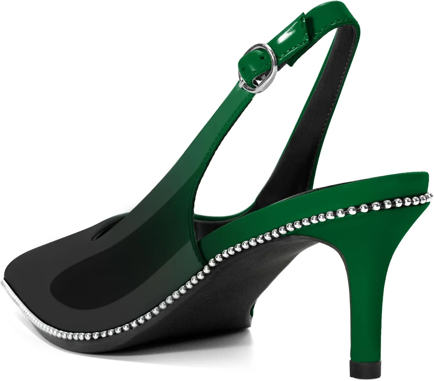 Sling Back Heels Women Sliver Beaded Kitten Pumps Closed Pointy Toe Mid Stiletto Heels Wedding Party Casual Dress Shoes Elegant 2.5 Inch Sandals