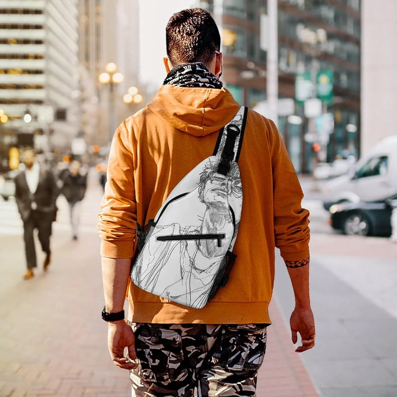 Sling Backpack Crossbody for Man Woman Line Drawing of Person Cross Body Adjustable Chest Bag