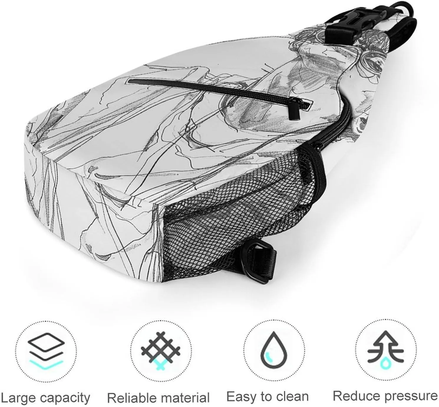 Sling Backpack Crossbody for Man Woman Line Drawing of Person Cross Body Adjustable Chest Bag