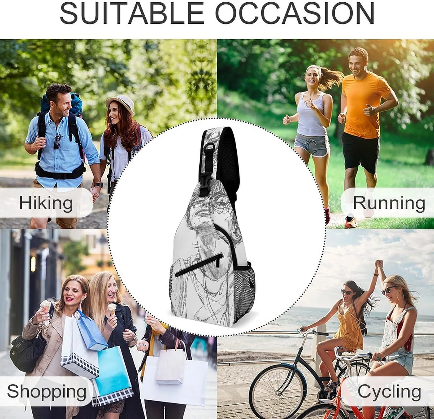 Sling Backpack Crossbody for Man Woman Line Drawing of Person Cross Body Adjustable Chest Bag