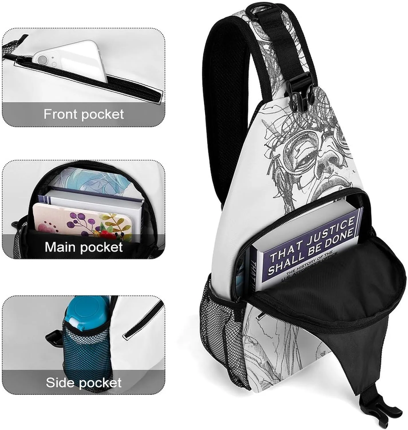 Sling Backpack Crossbody for Man Woman Line Drawing of Person Cross Body Adjustable Chest Bag