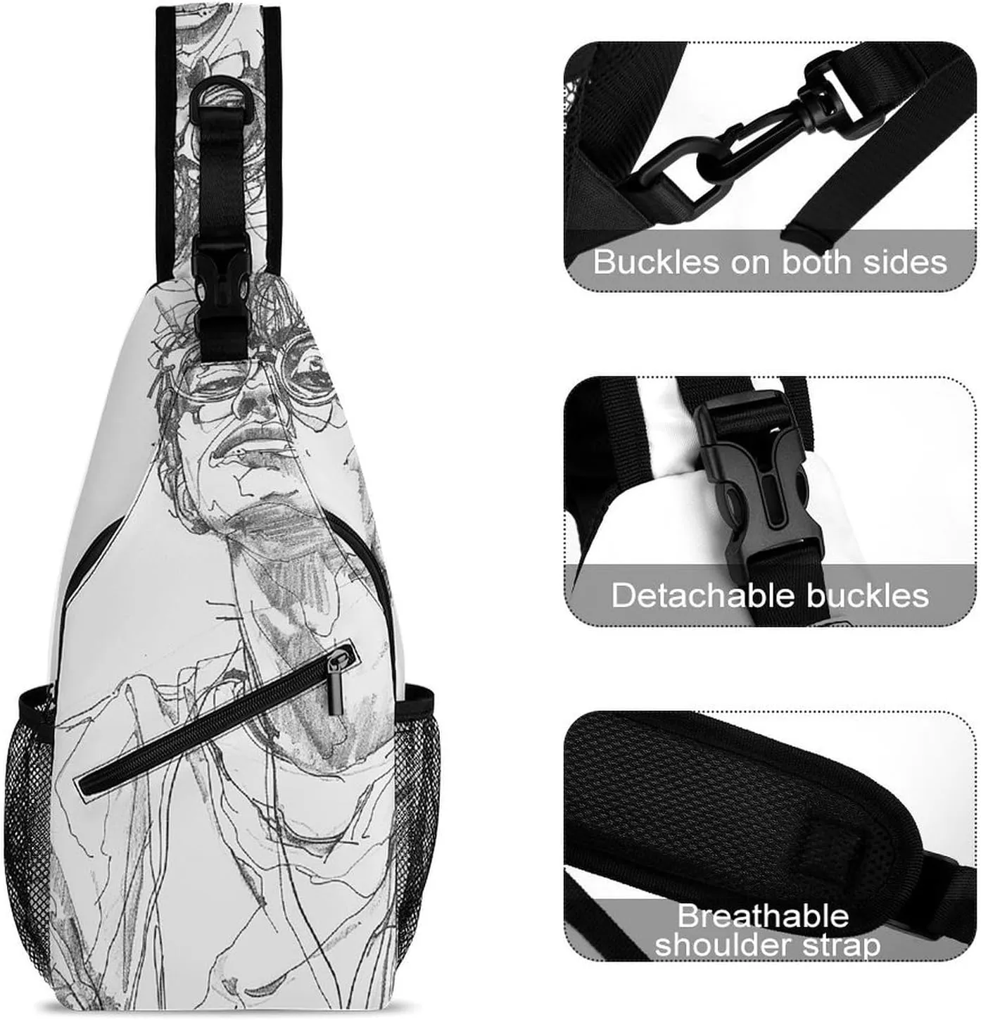 Sling Backpack Crossbody for Man Woman Line Drawing of Person Cross Body Adjustable Chest Bag