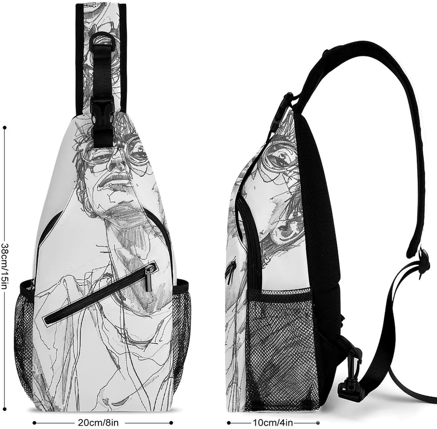 Sling Backpack Crossbody for Man Woman Line Drawing of Person Cross Body Adjustable Chest Bag