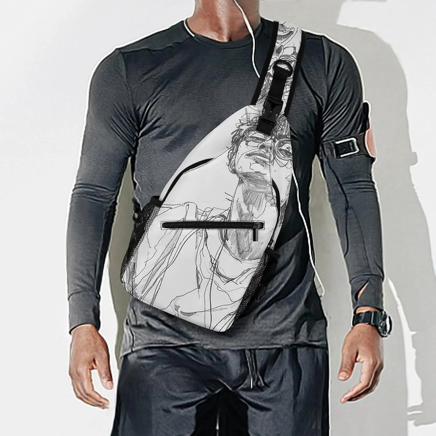 Sling Backpack Crossbody for Man Woman Line Drawing of Person Cross Body Adjustable Chest Bag