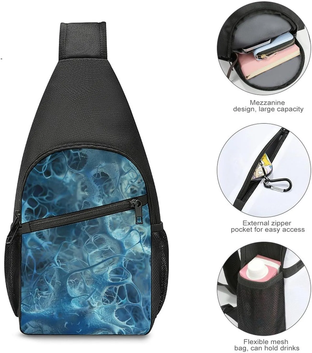 Sling Backpack for Women Men Crossbody Chest Bag Travel Blue Neuron Picture Daypack Shoulder Bag for Hiking