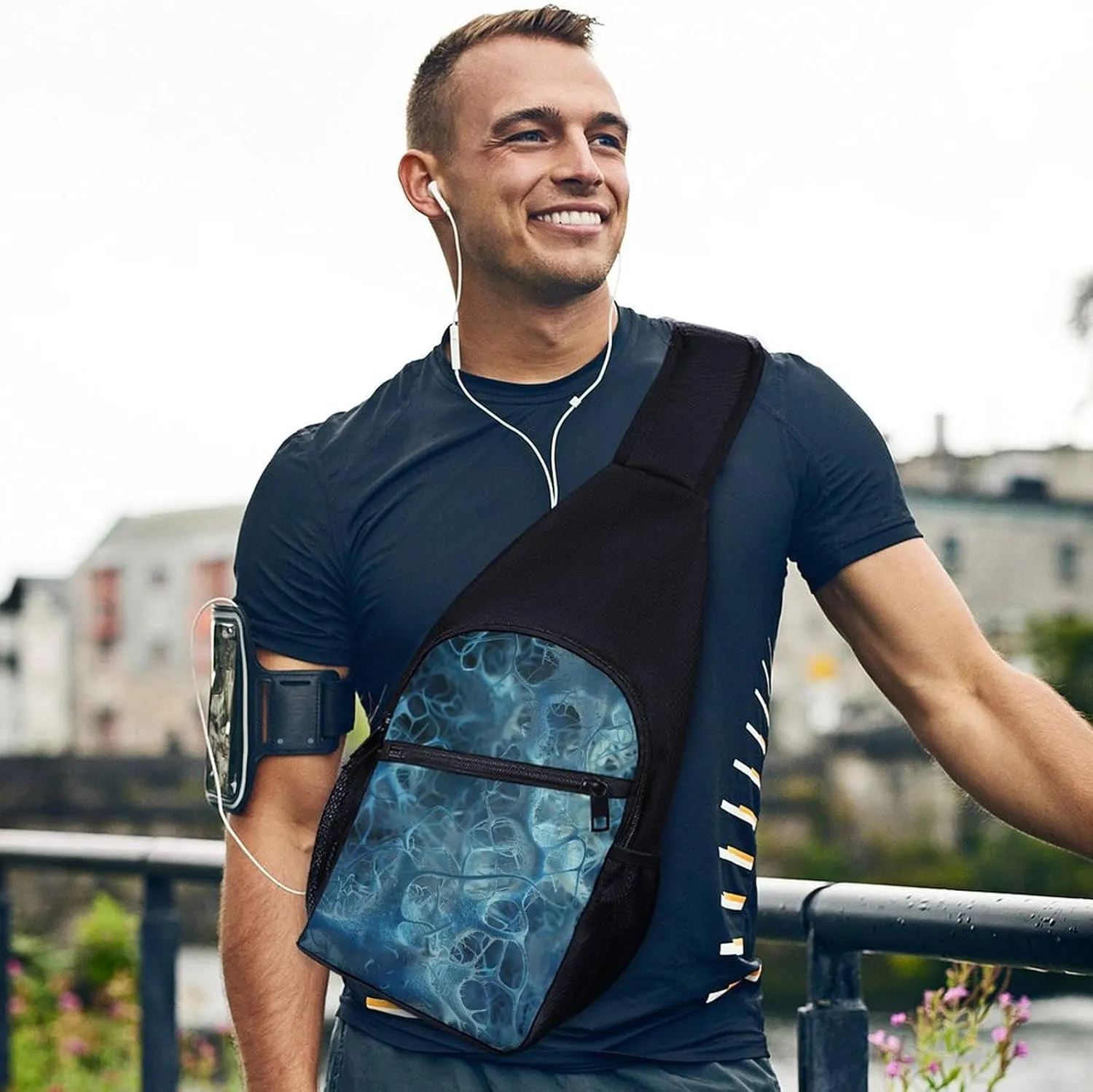 Sling Backpack for Women Men Crossbody Chest Bag Travel Blue Neuron Picture Daypack Shoulder Bag for Hiking