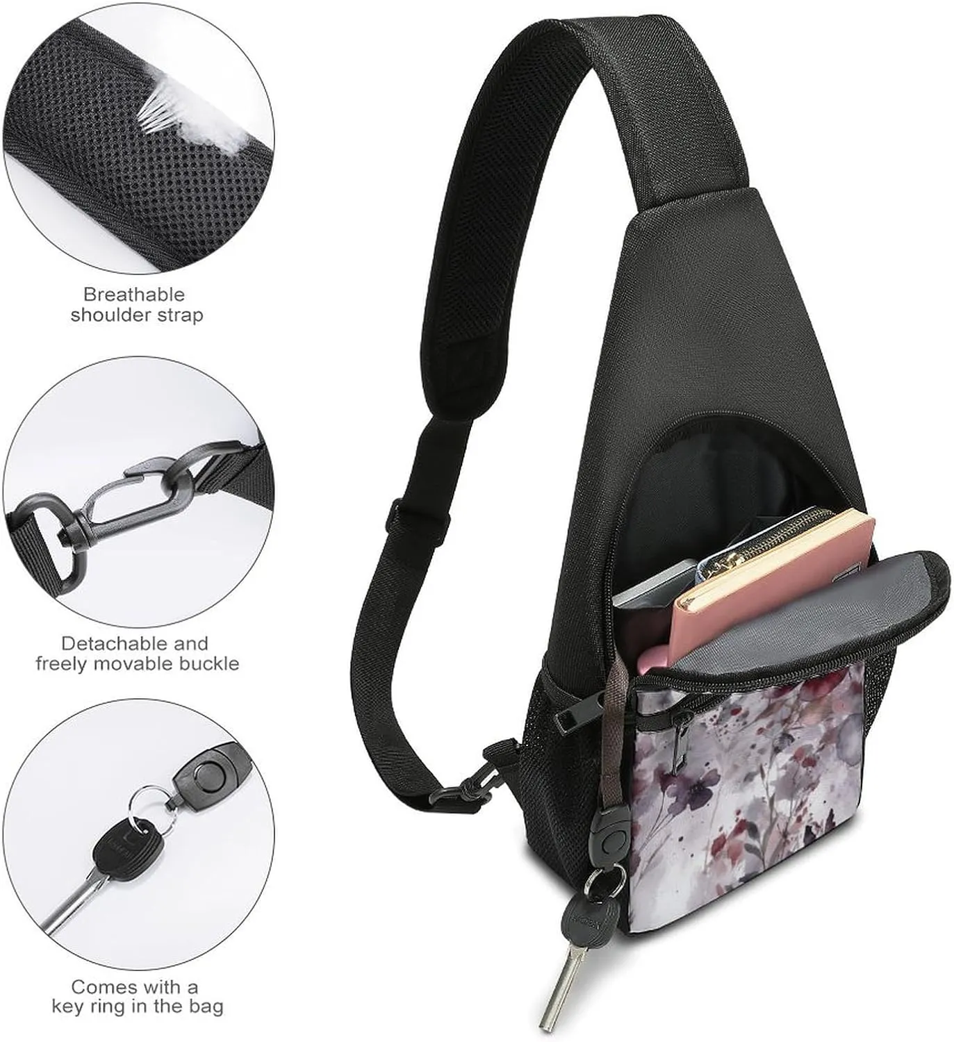 Sling Backpack for Women Men Crossbody Chest Bag Travel Fantasy Floral Style Daypack Shoulder Bag for Hiking