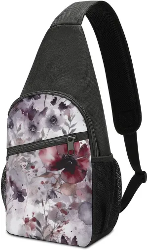 Sling Backpack for Women Men Crossbody Chest Bag Travel Fantasy Floral Style Daypack Shoulder Bag for Hiking